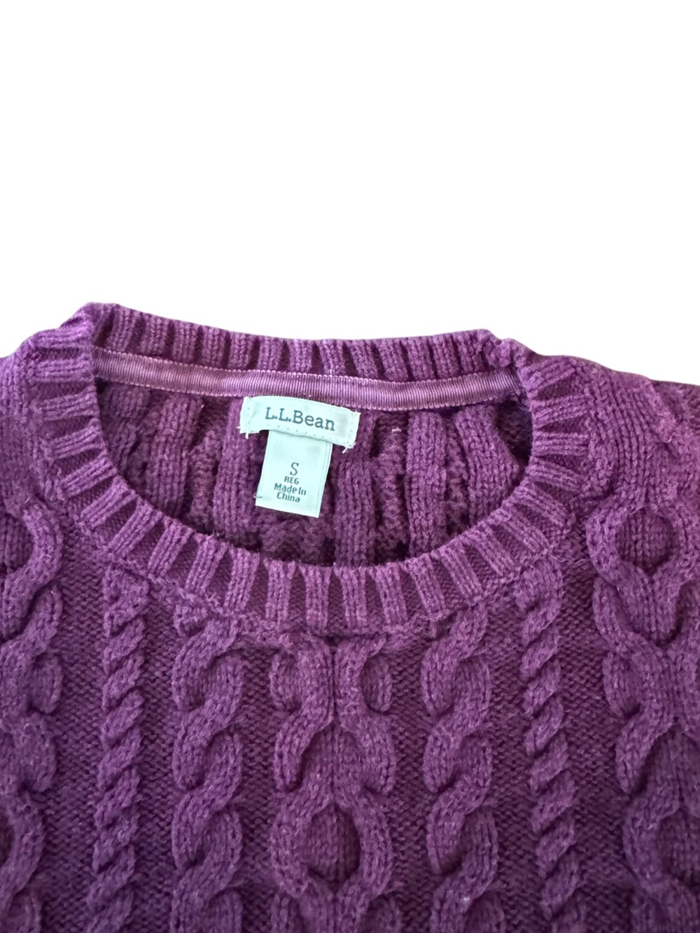 Women's L.L. Bean Vintage Cable Cotton Sweater in BlackBerry - Picture 4 of 5